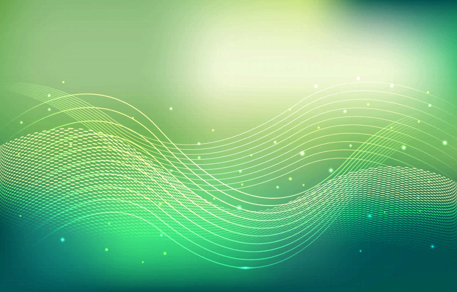 Spectrum 桌布 壁紙 — 帶有發光點和細微網格紋理的舒緩綠色漸變波浪在畫面中流動。
