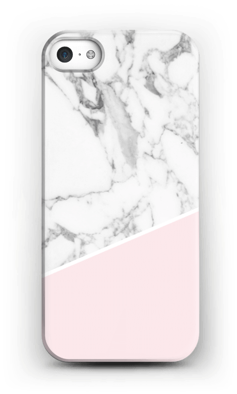 白色 iPhone 桌布 壁紙 — 帶有白色大理石圖案和柔和粉紅色幾何點綴的手機殼。