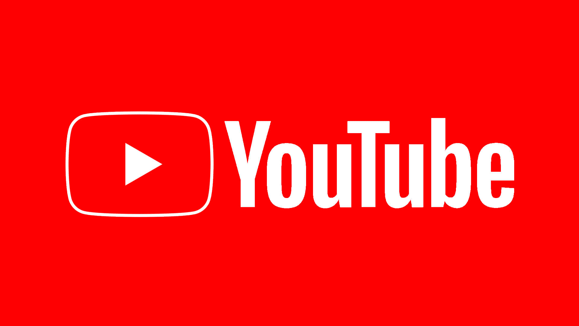YouTube 桌布 壁紙 — 帶有白色播放按鈕和文字的YouTube標誌，在純紅色背景上。