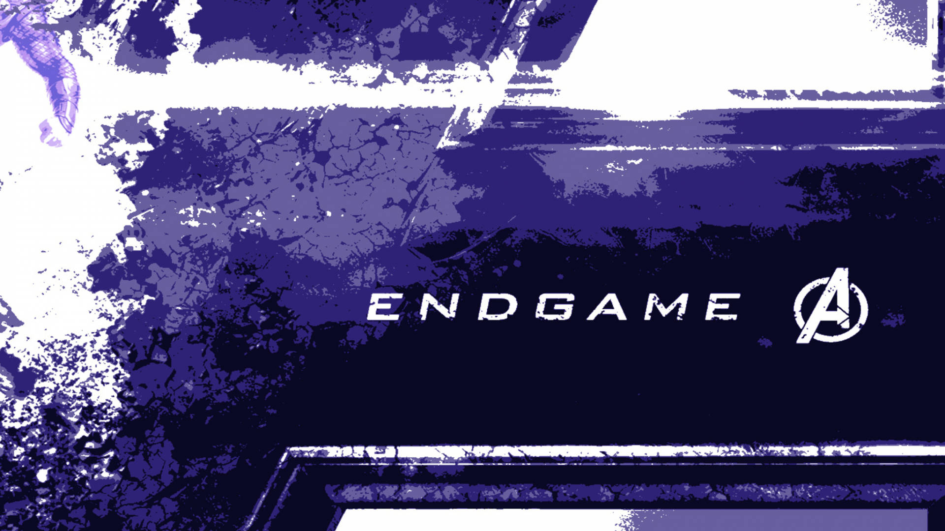 復仇者聯盟標誌 桌布 壁紙 — 帶有粗體文字「ENDGAME」和復仇者聯盟標誌的粗糙紫色和白色紋理壁紙。
