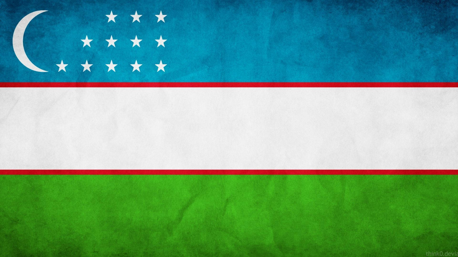 Uzbekistan 桌布 壁紙 — 帶有紋理的烏茲別克斯坦國旗，有藍、白、綠色條紋，左上角有新月和星星。