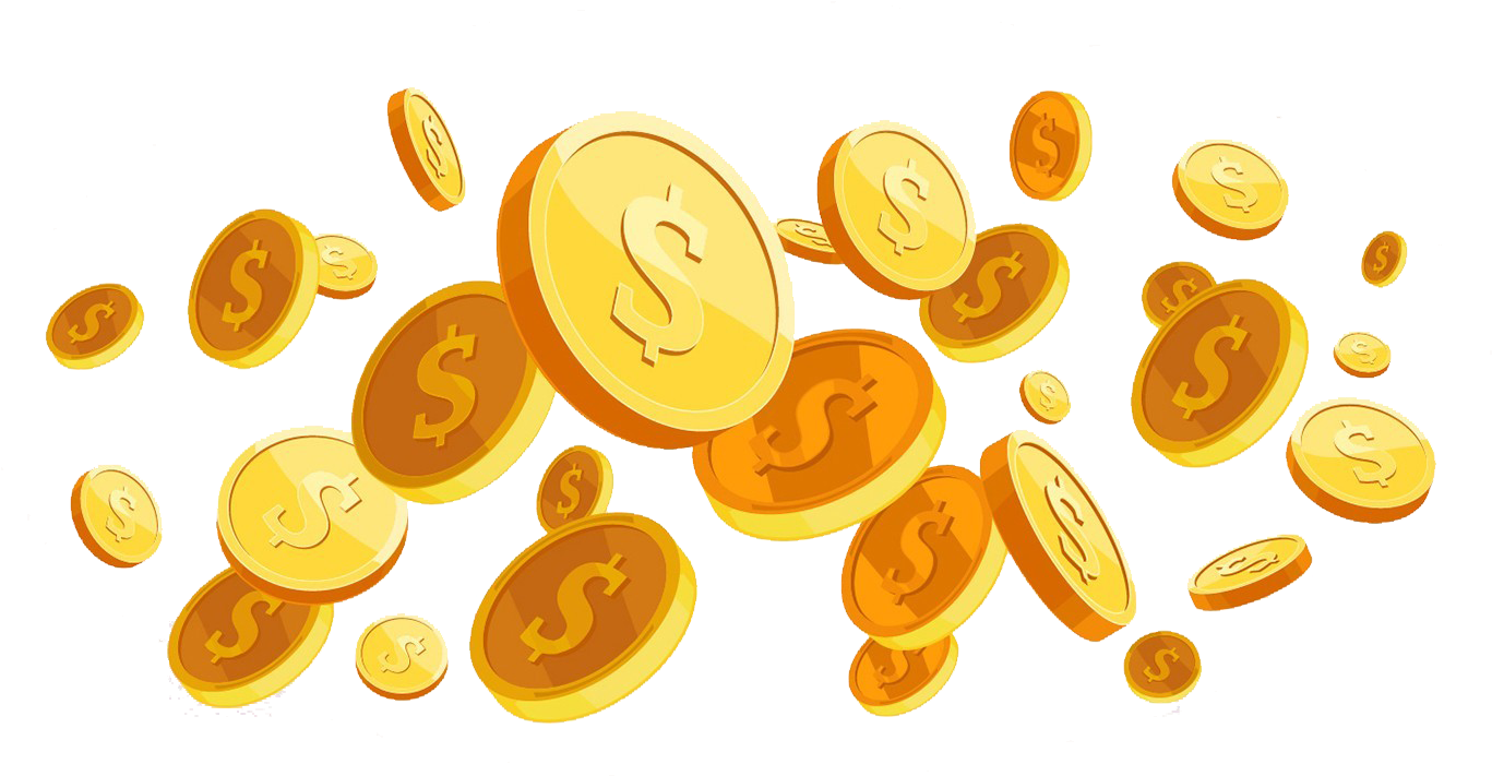 Coins 桌布 壁紙 — 帶有美元符號的金幣在純黑背景上動態地傾瀉而下。