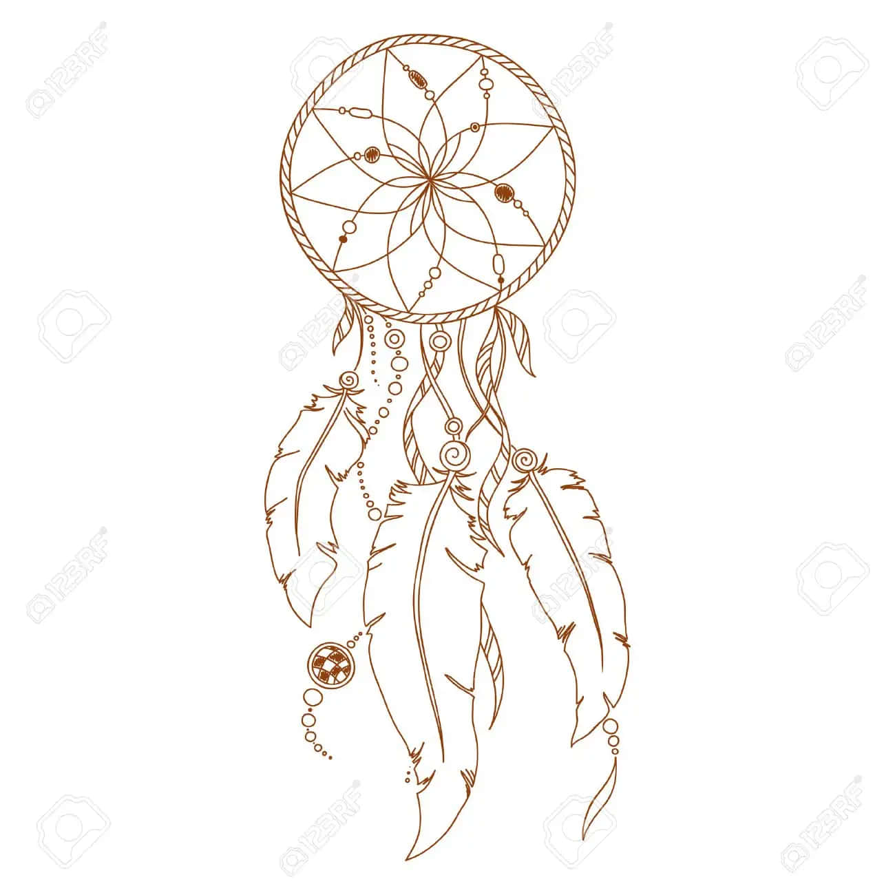 帶有羽毛的捕夢網在白色背景上 壁紙