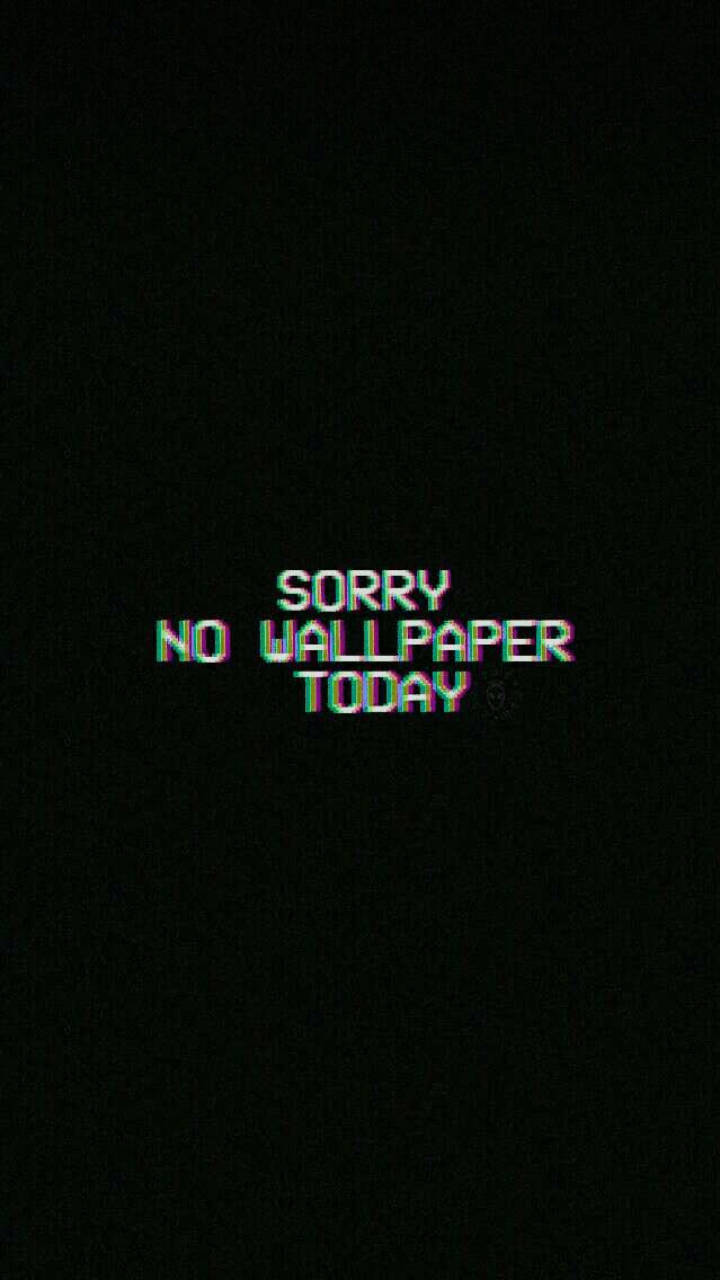 酷黑 桌布 壁紙 — 帶有色彩失真效果的故障風格文字「sorry no wallpaper today」顯示在黑色背景上。