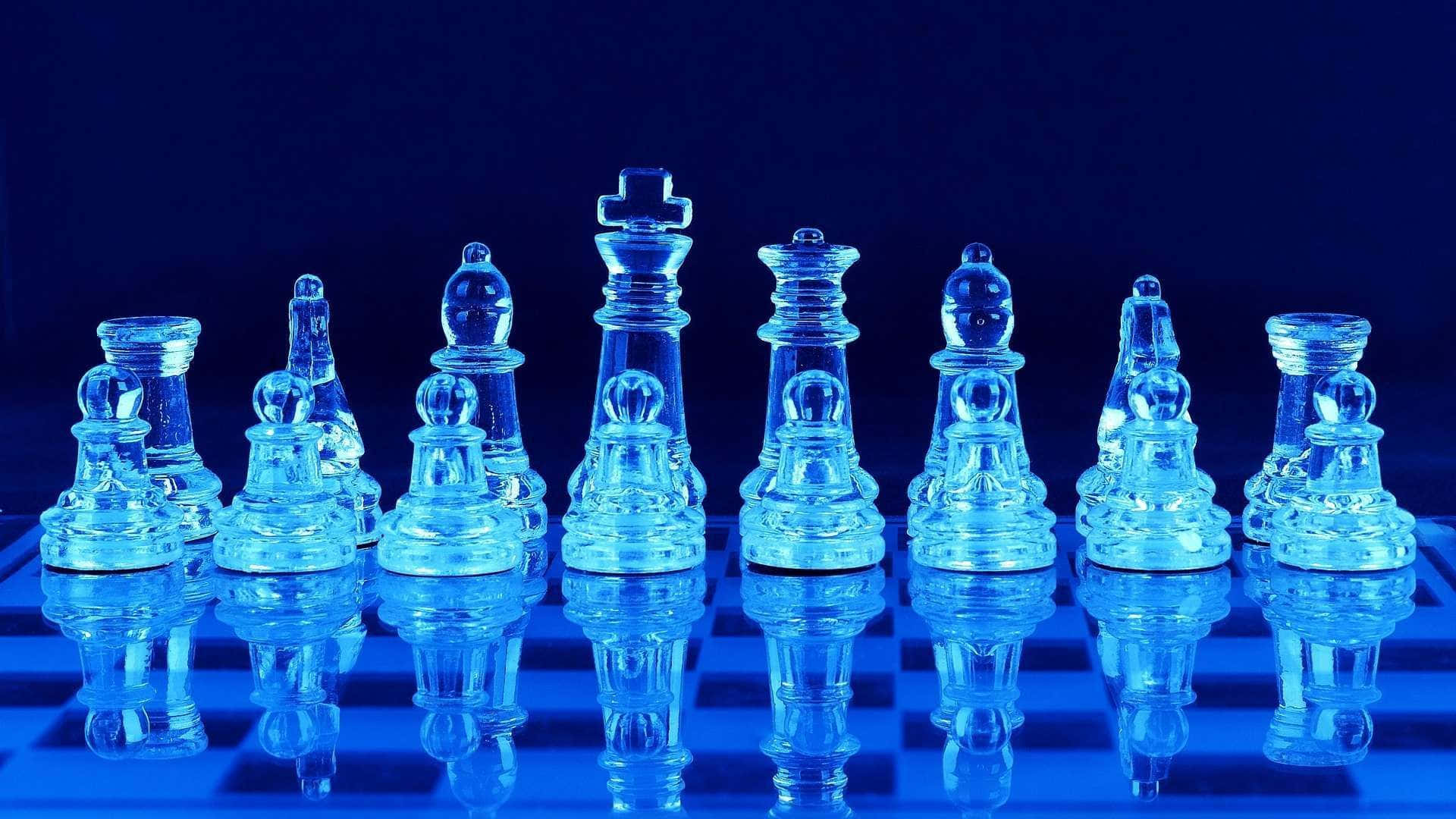 帶有藍色燈光的西洋棋組 壁紙