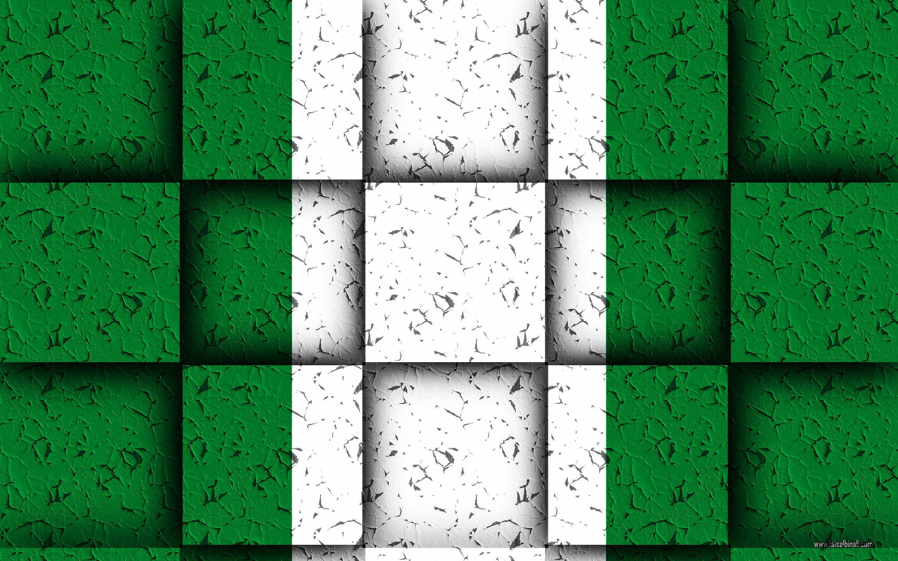 Nigeria 桌布 壁紙 — 帶有裂紋表面效果的綠色、白色和綠色方塊紋理格子圖案。