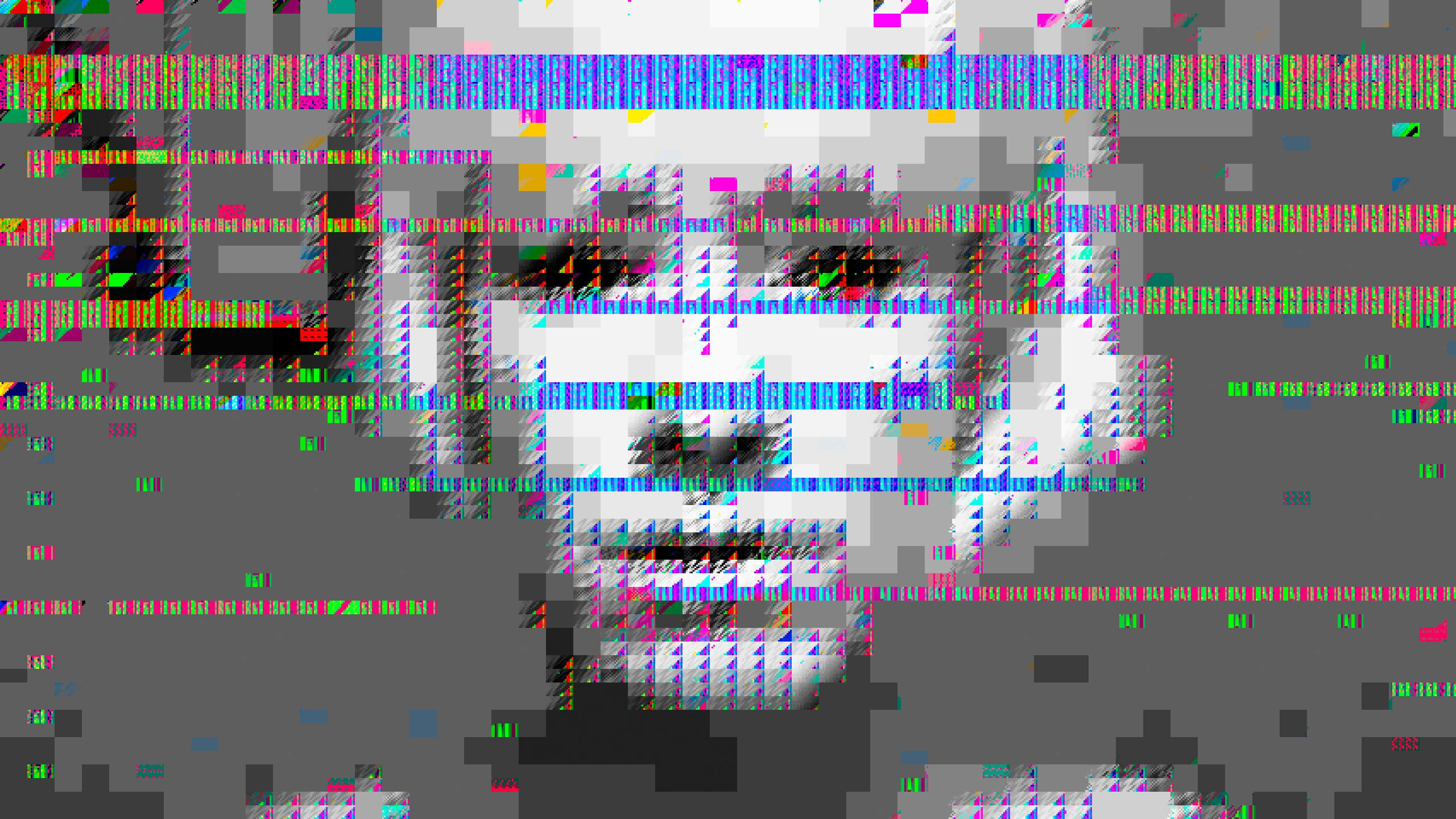 Glitch 桌布 壁紙 — 帶有鮮豔像素化扭曲和彩虹色噪點的故障數位肖像。