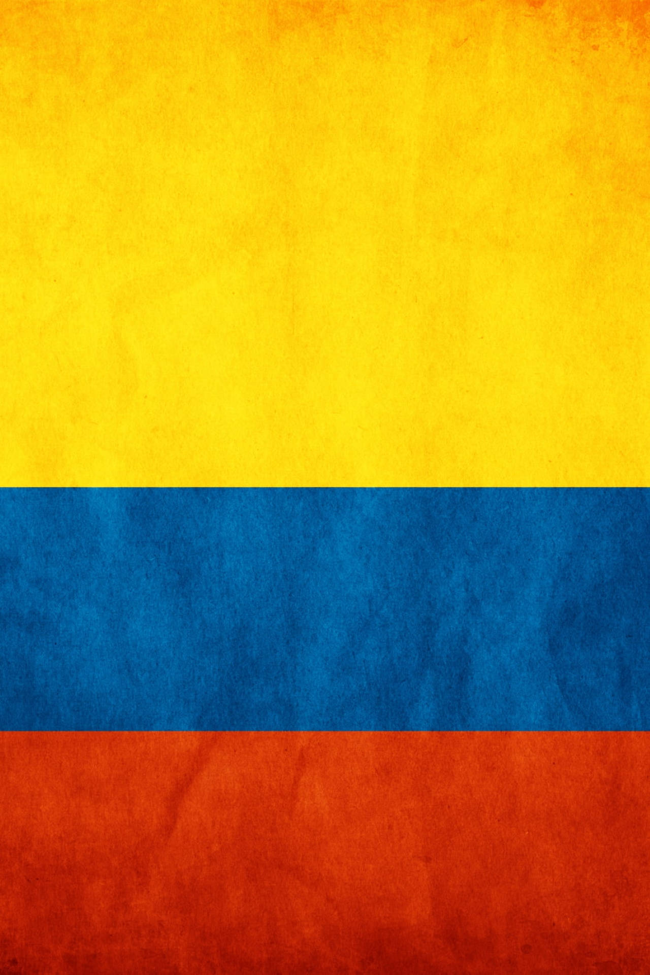 Colombia Flag 桌布 壁紙 — 帶有黃色、藍色和紅色橫條紋的質感復古風格哥倫比亞國旗。