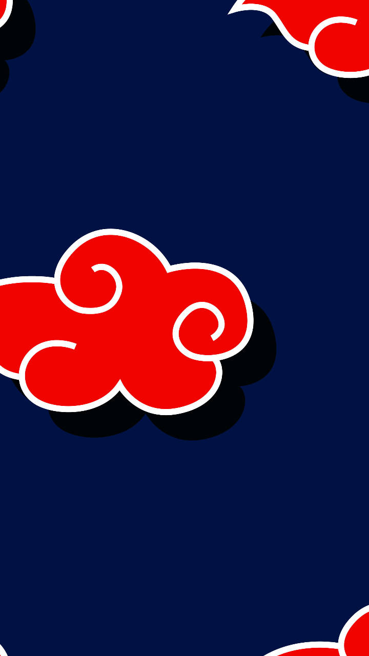 iPhone 桌布 壁紙 — 帶白色輪廓的大膽紅色雲朵在深海軍藍色背景上以重複圖案漂浮。