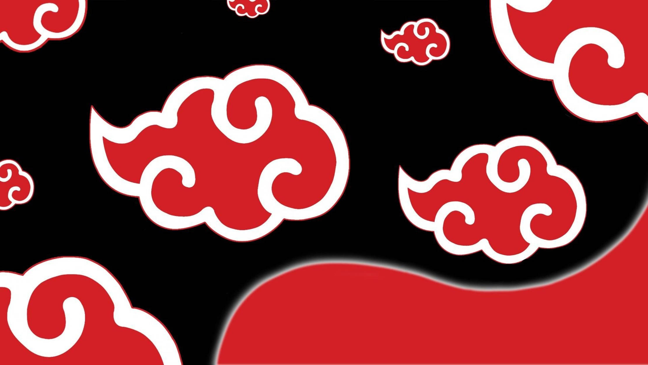 naruto symbol 桌布 壁紙 — 帶白色輪廓的大膽紅色雲朵漂浮在黑色背景上，底部有紅色波浪。