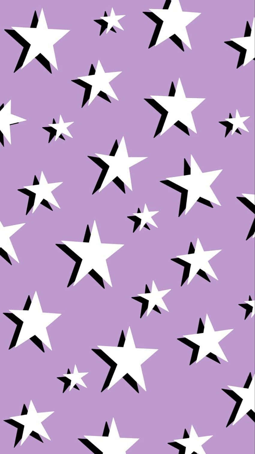 Purple Star 桌布 壁紙 — 帶黑色輪廓的白色星星在柔和的薰衣草背景上以俏皮的散落圖案漂浮。