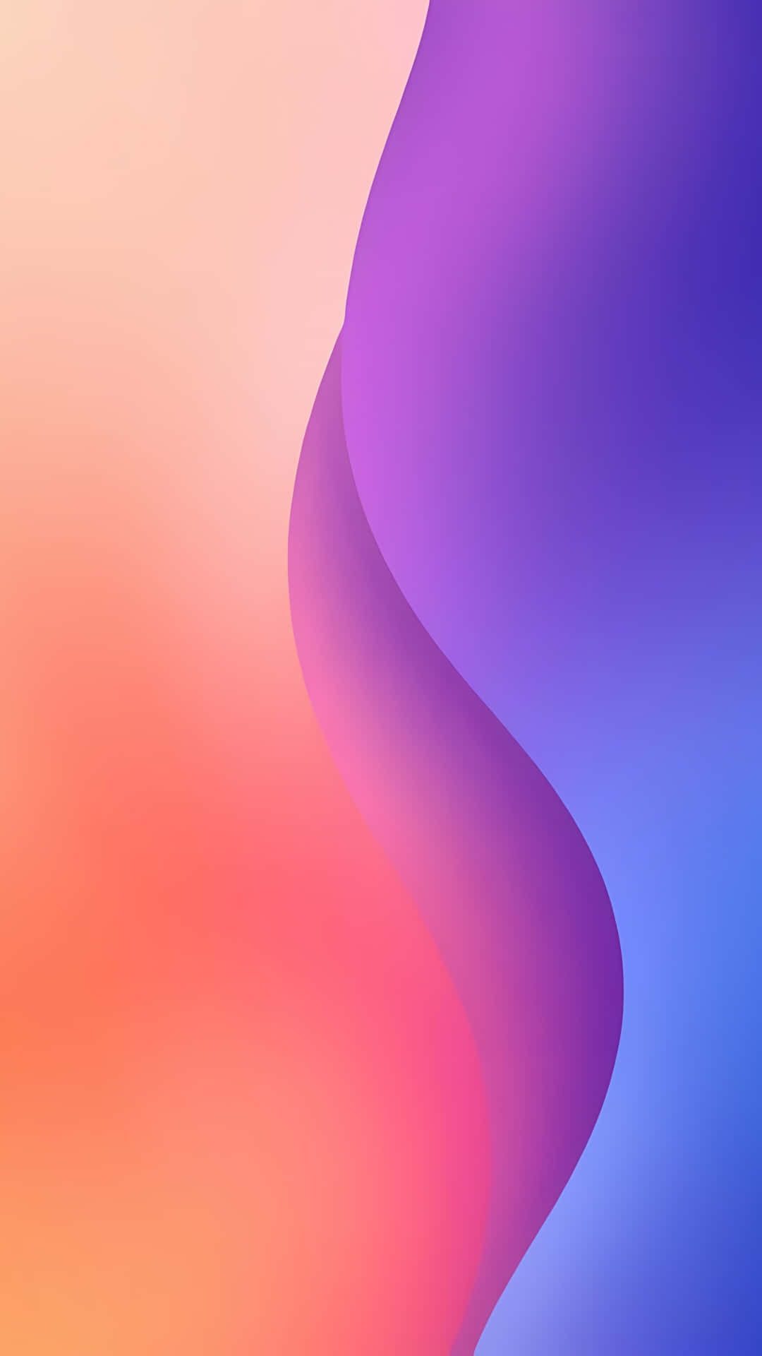 Abstract Soft Gradient Curves Pink and Purple 壁紙 — 平滑流動的色彩過渡，從溫暖的蜜桃色到冷調的紫色和藍色，遍佈整個畫面。