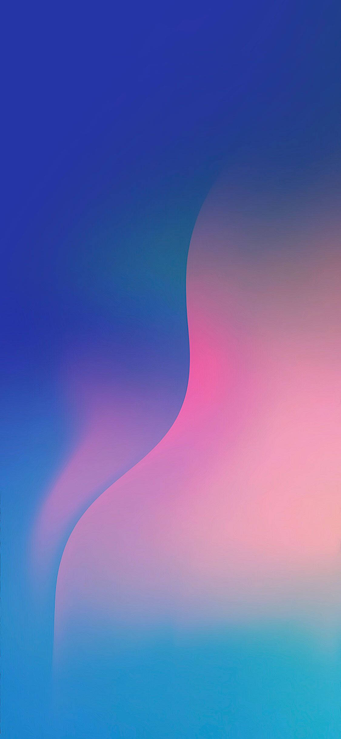 iPhone X 桌布 壁紙 — 平滑的漸變漩渦從深藍色過渡到柔和的粉紅色和青色，呈現極簡抽象設計。