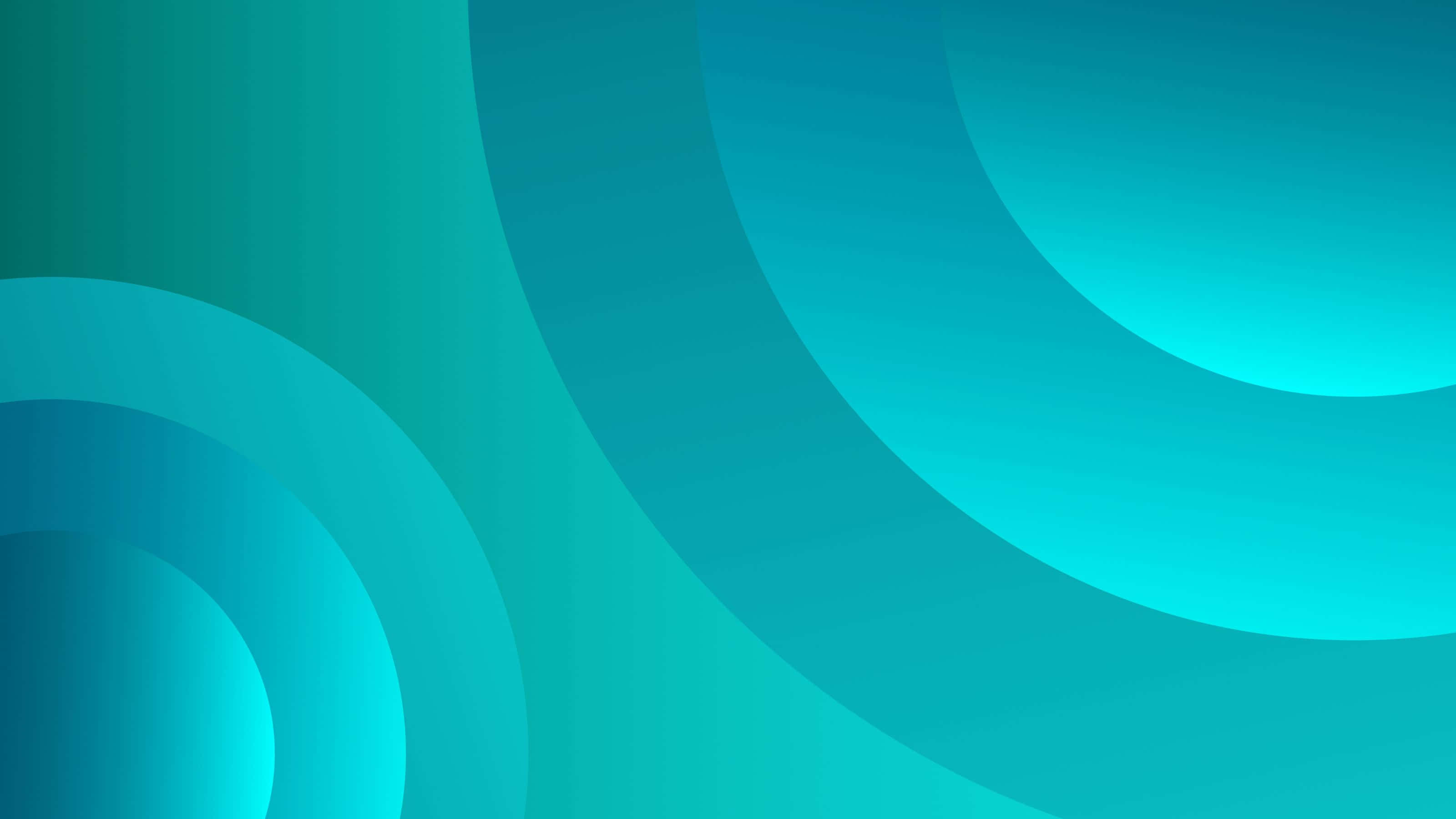 3200x1800 桌布 壁紙 — 平滑的青綠色漸變波浪在極簡數位抽象背景上彎曲流動。