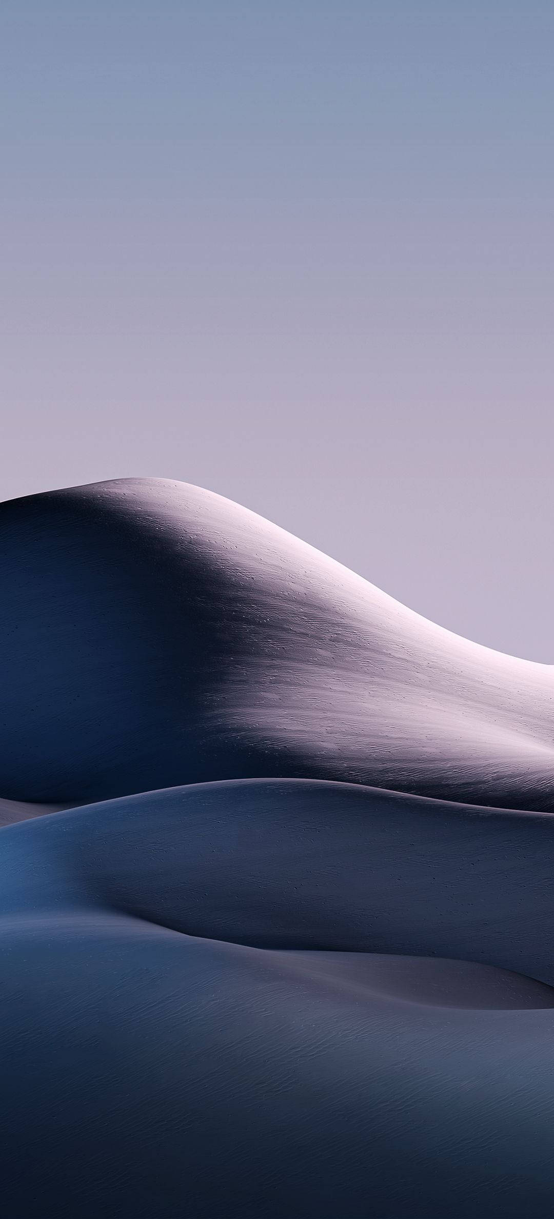 Desert 桌布 壁紙 — 平滑起伏的沙丘在柔和的薰衣草色天空下輕輕彎曲，形成極簡的沙漠景觀。