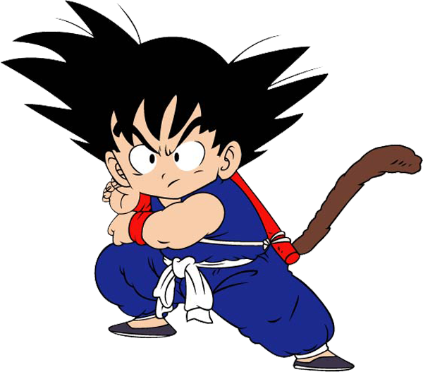 kid goku 桌布 壁紙 — 年輕悟空以經典動畫姿勢，擁有黑色刺蝟頭和猴子尾巴，準備戰鬥。
