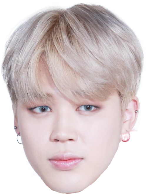 BTS 桌布 壁紙 — 年輕男子特寫肖像，擁有鉑金色頭髮和藍色眼睛，戴著粉紅色西瓜耳環。