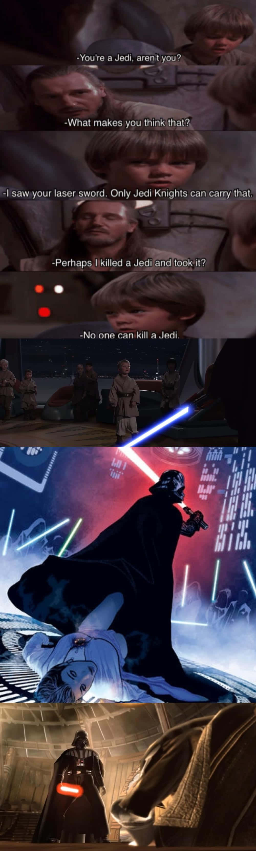 The Great Jedi Purge 桌布 壁紙 — 年輕的阿納金·天行者與達斯·維達在戲劇性的星際大戰場景中對峙，伴隨著發光的光劍和黑暗的科幻建築。