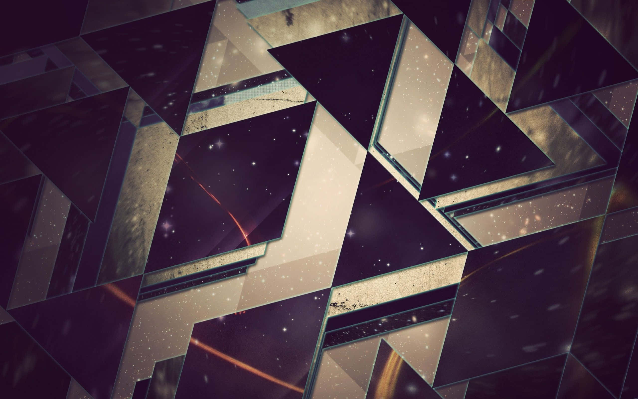 triangle 桌布 壁紙 — 幾何三角形鏡子反射繁星宇宙天空，形成碎片化的抽象構圖。