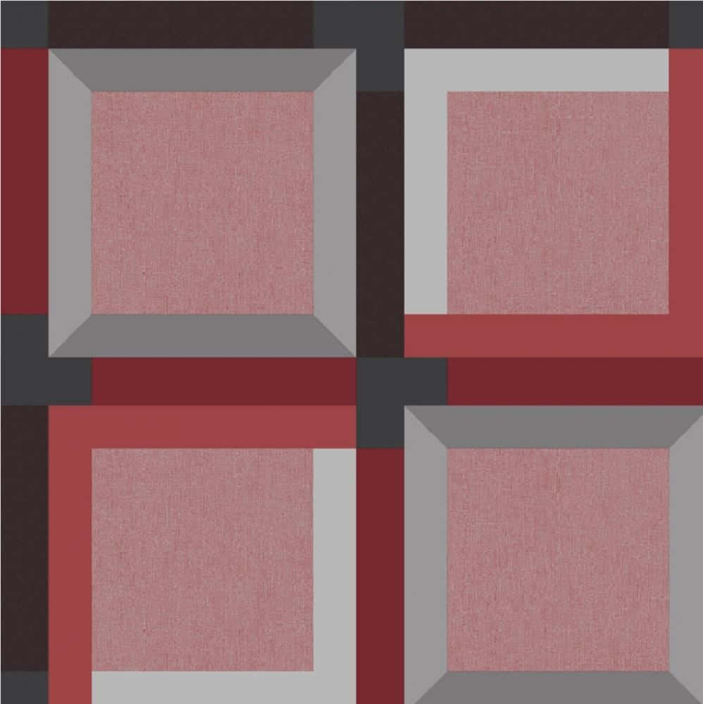 Kinetic Art 桌布 壁紙 — 幾何圖案壁紙，以粉紅色紋理正方形組成，並以紅色、灰色和深棕色邊框框住。