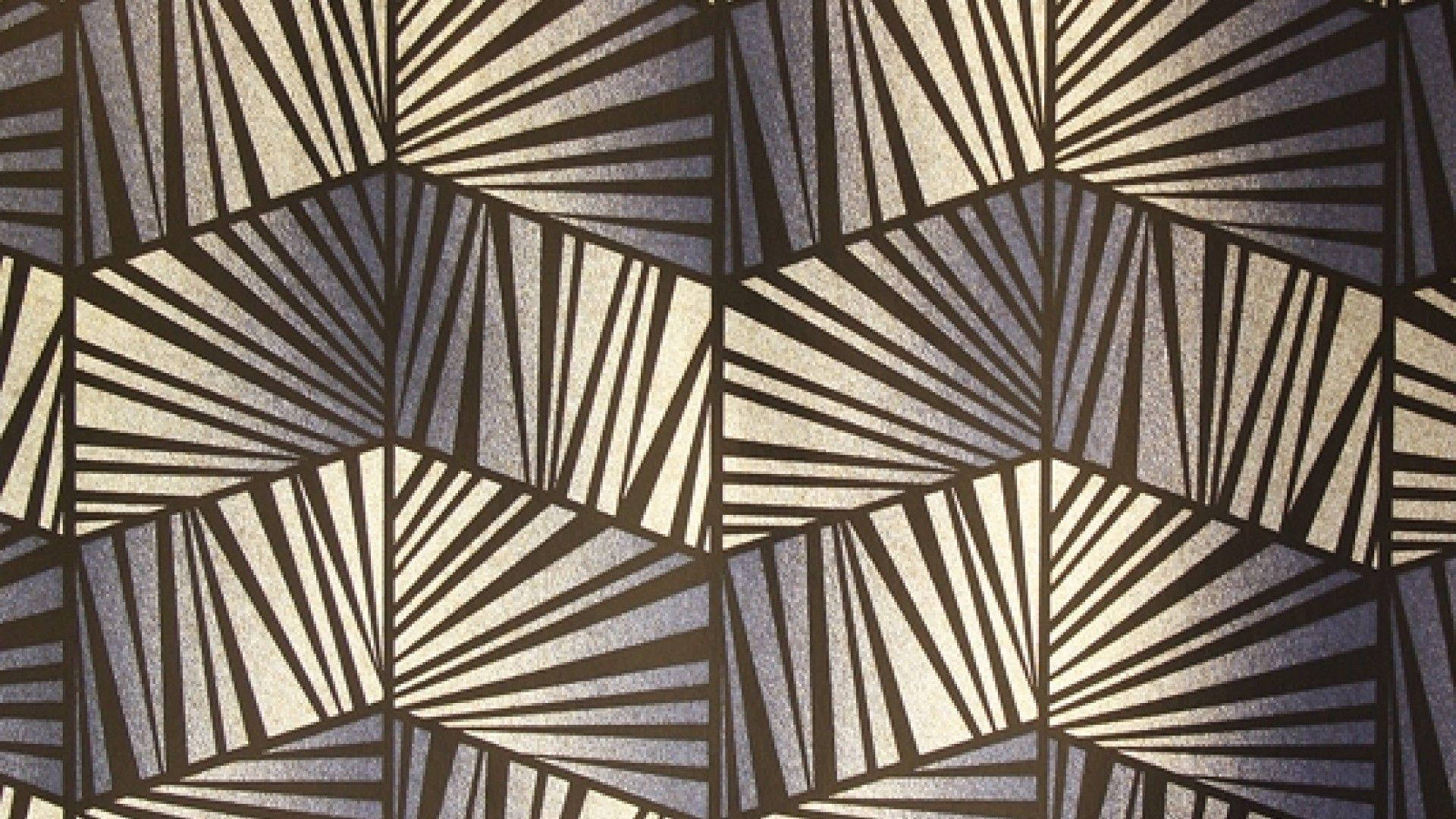 Deco 桌布 壁紙 — 幾何圖案壁紙，帶有重複的扇形圖案，金屬銀色和炭灰色。