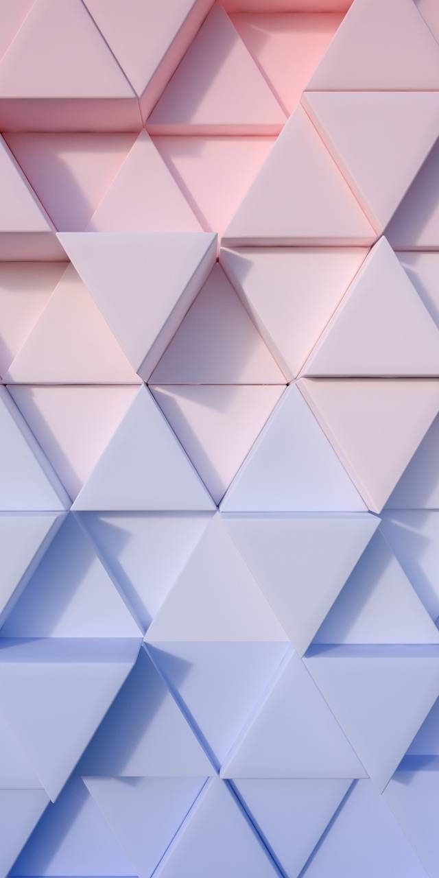 3D 桌布 壁紙 — 幾何圖案壁紙，採用柔和粉彩三角形，漸變粉紅、藍色和白色，營造現代抽象3D圖案。