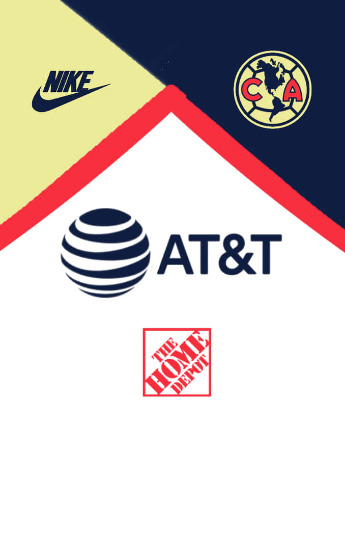Club America 桌布 壁紙 — 幾何圖案壁紙拼貼，以鮮明色彩展示Nike、AT&T、Club America及The Home Depot標誌。