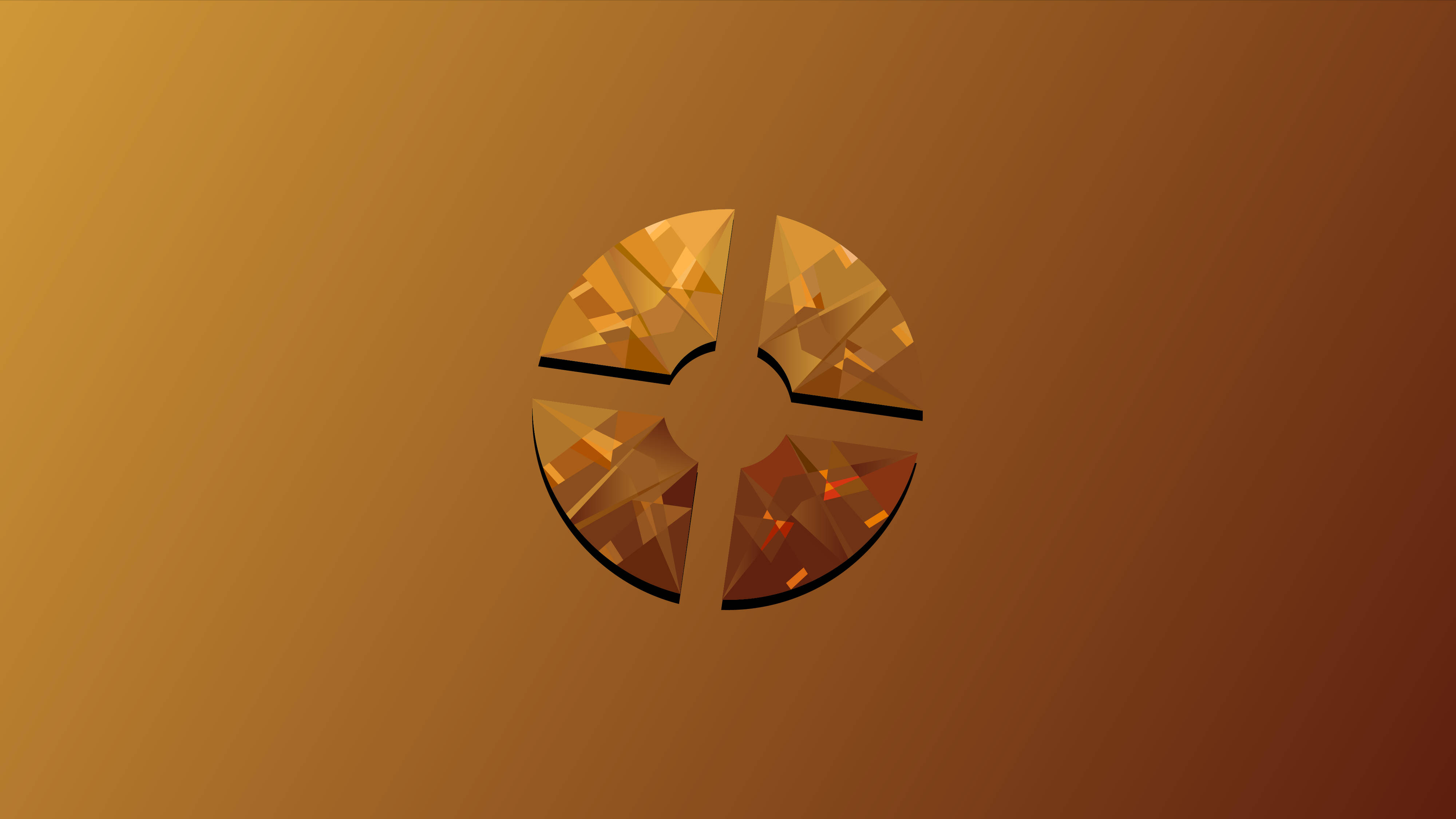 Tf2 Logo 桌布 壁紙 — 幾何形狀的金色寶石碎片在琥珀色漸變背景上散發溫暖。
