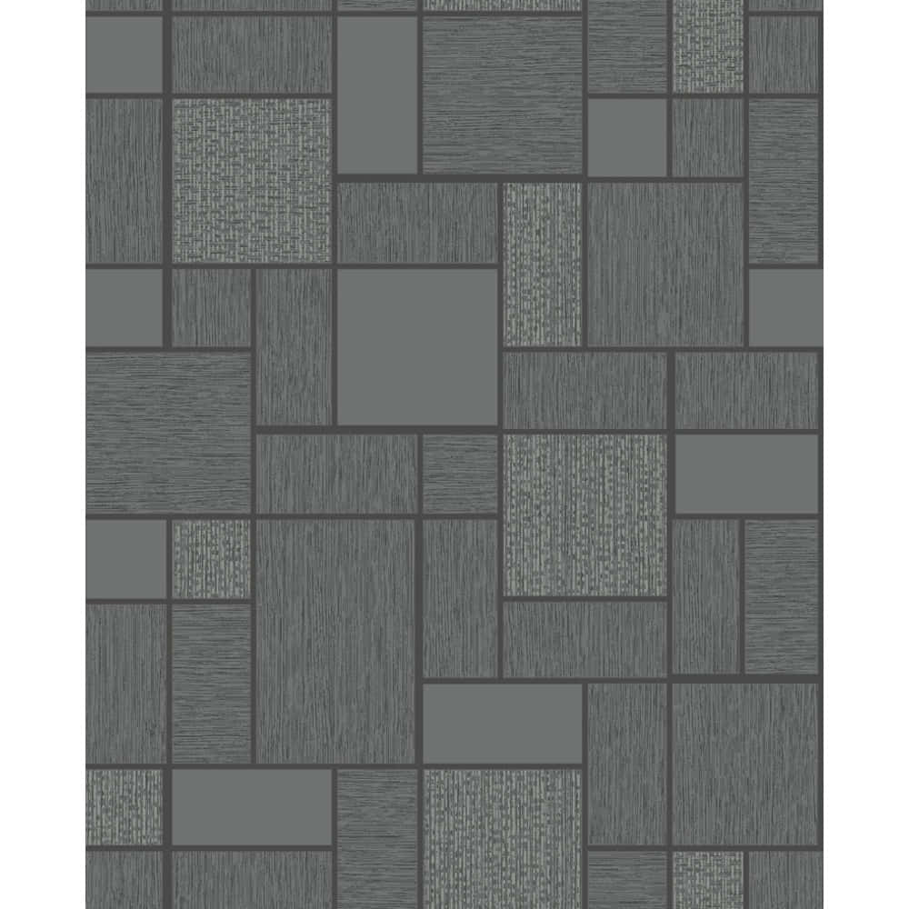 Tiles 桌布 壁紙 — 幾何灰色壁紙，帶有各種長方形瓷磚，呈現細膩的木紋紋理和深色輪廓。
