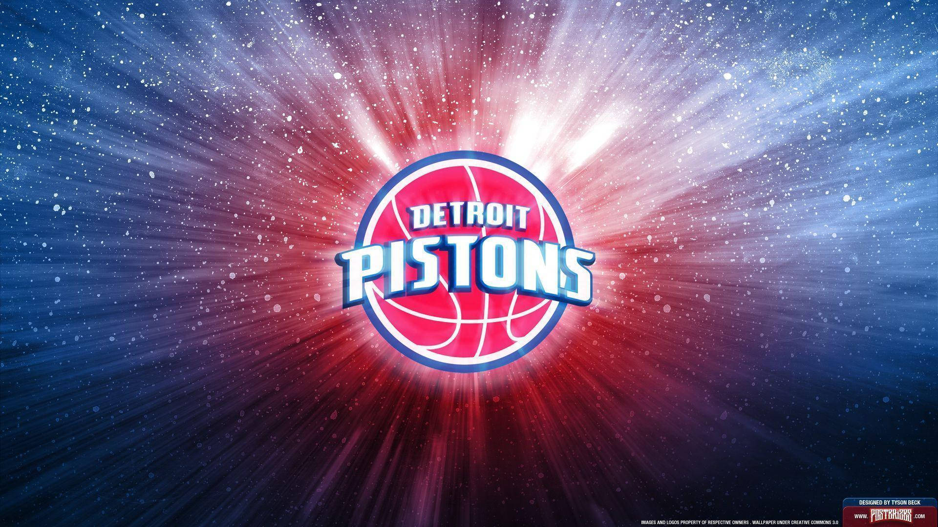 detroit 桌布 壁紙 — 底特律活塞隊標誌在宇宙藍紅星場背景下散發出明亮光芒。