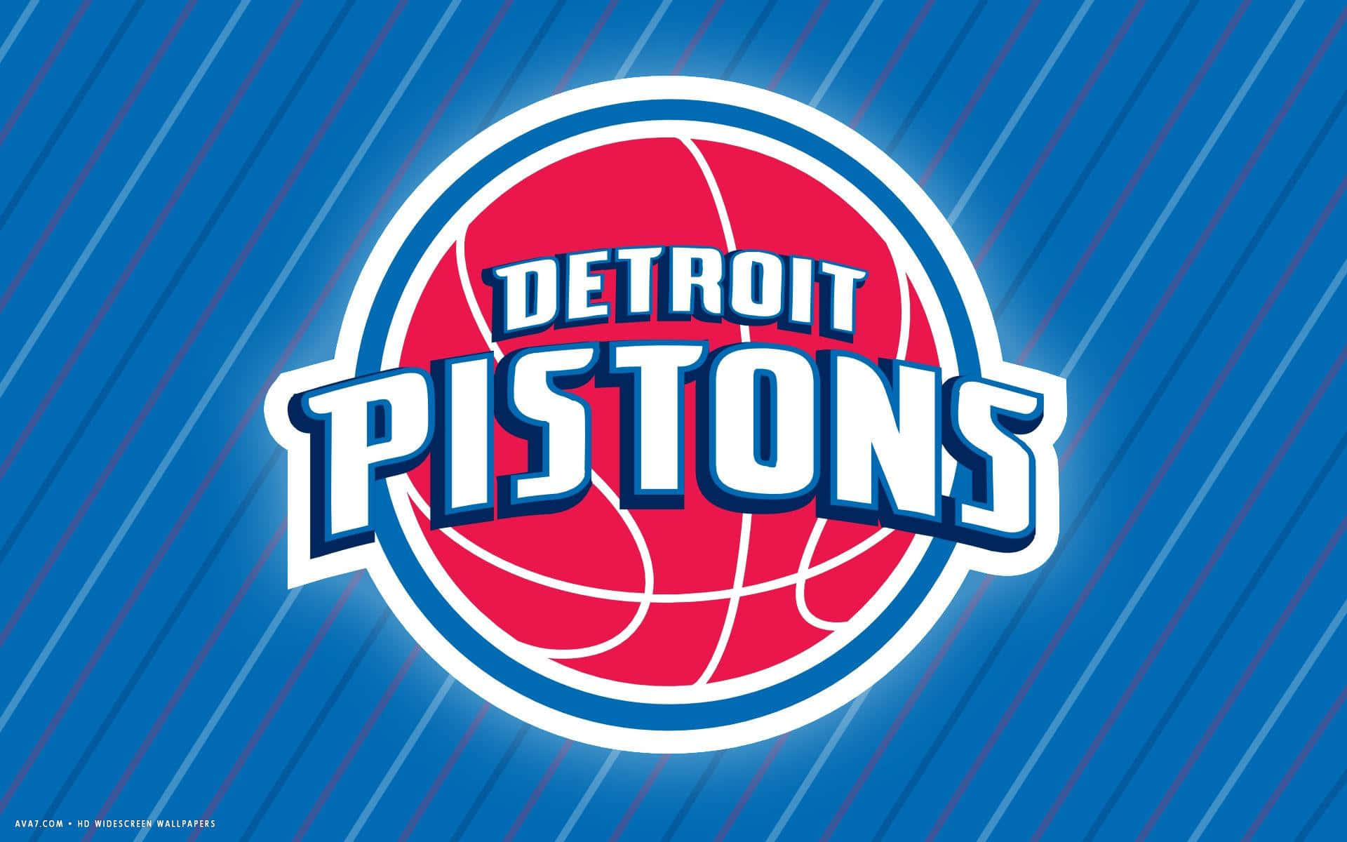 NBA Teams 桌布 壁紙 — 底特律活塞隊標誌居中於帶有對角線條紋的藍色背景上。