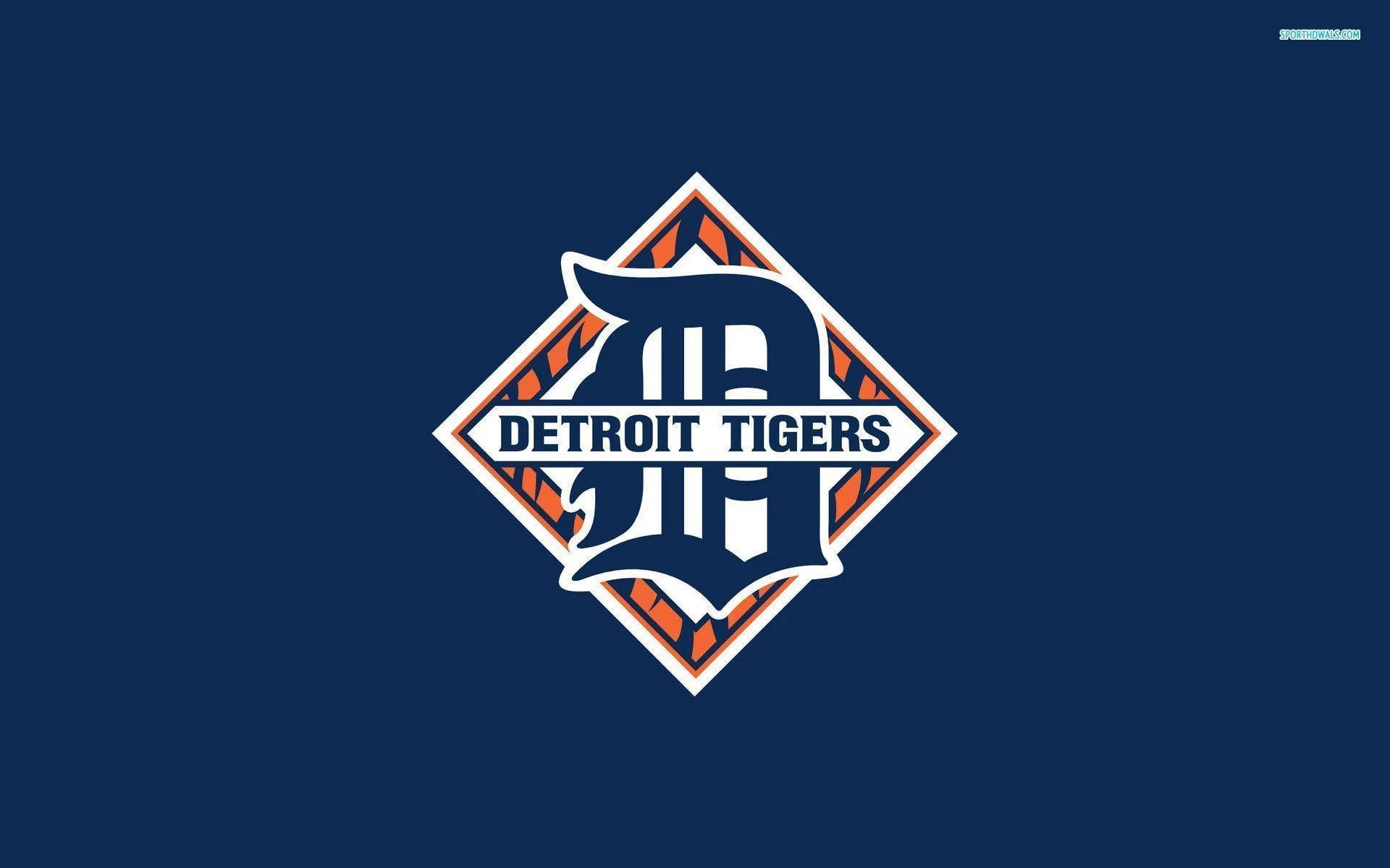 tigers 桌布 壁紙 — 底特律老虎隊棒球標誌居中放置在純海軍藍背景上，並帶有橙色虎紋點綴。