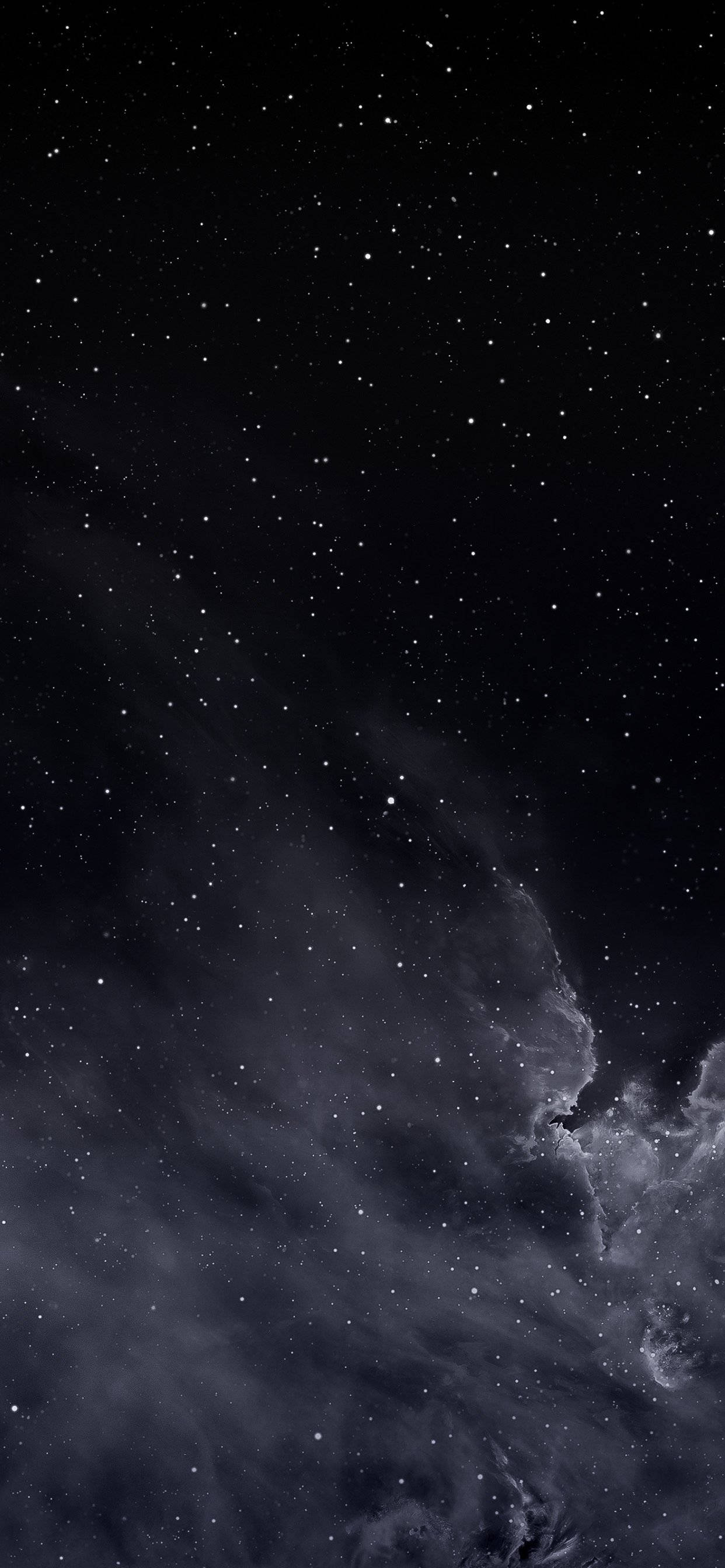 主題 桌布 壁紙 — 廣闊的宇宙場景，充滿無數恆星和旋轉的黑暗星雲，背景是深邃的黑色虛空。