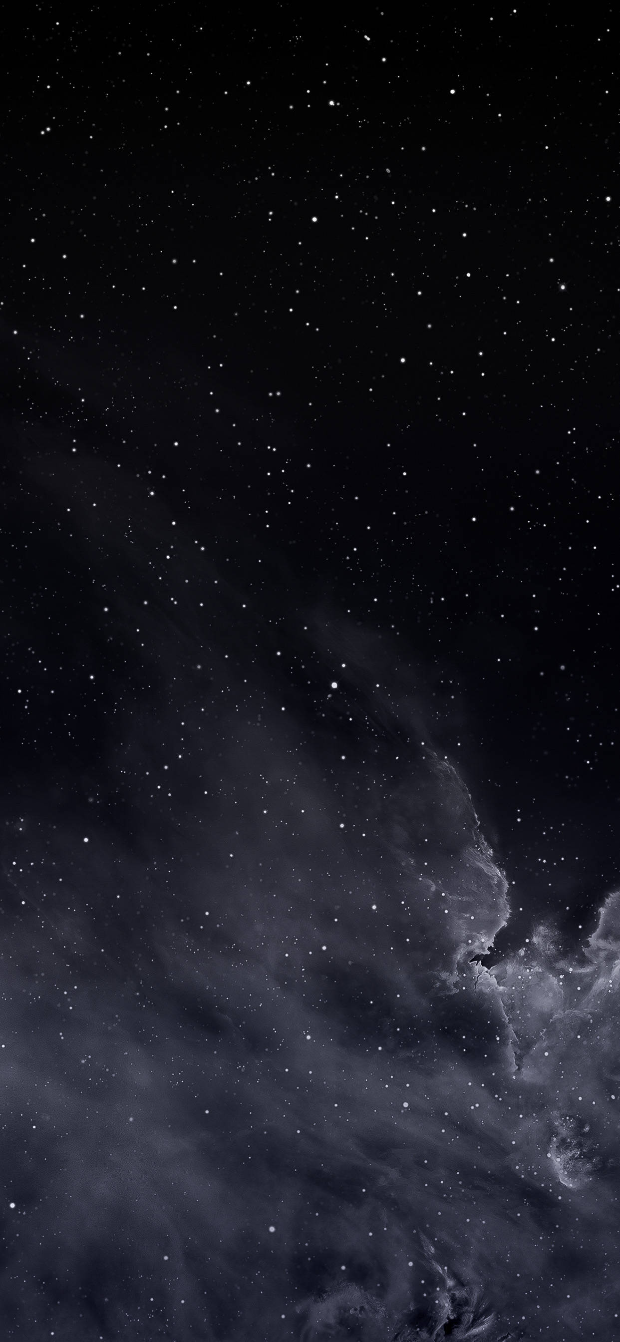 暗色 桌布 壁紙 — 廣闊的宇宙場景，在深邃的黑色虛空中充滿了閃爍的星星和旋轉的黑暗星雲。
