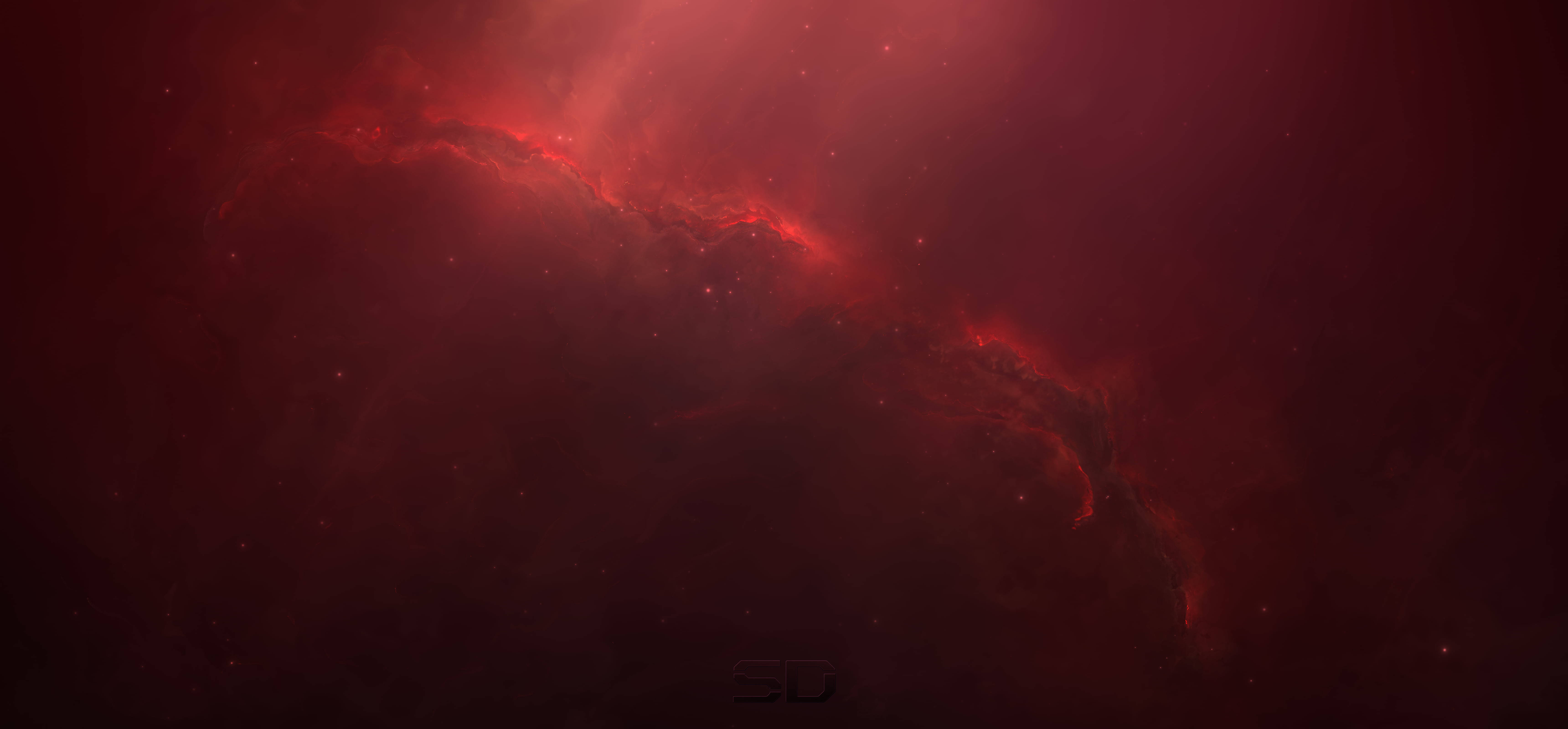 抽象 桌布 壁紙 — 廣闊的宇宙星雲在佈滿星星的虛空中散發出深紅色和深栗色的光芒。