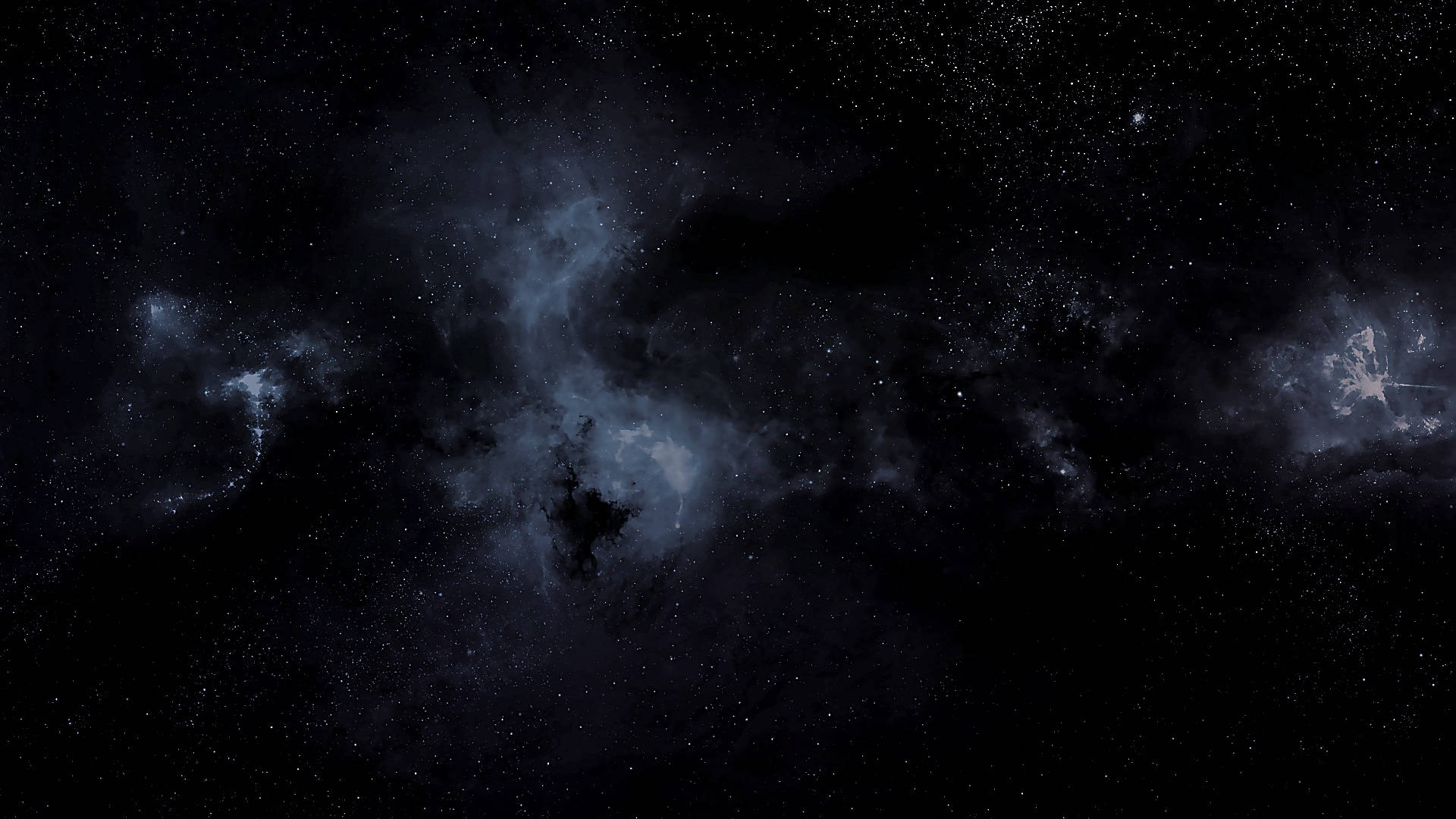 Solid 桌布 壁紙 — 廣闊的宇宙星雲在佈滿星辰的黑色虛空中，旋轉著空靈的藍色和白色氣體。