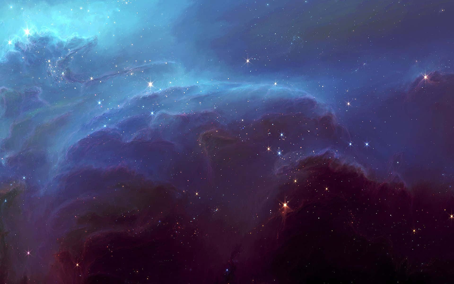 Space Nebula 桌布 壁紙 — 廣闊的宇宙星雲在深藍色和紫色中旋轉，點綴著閃爍的星星，映襯著無限的太空。