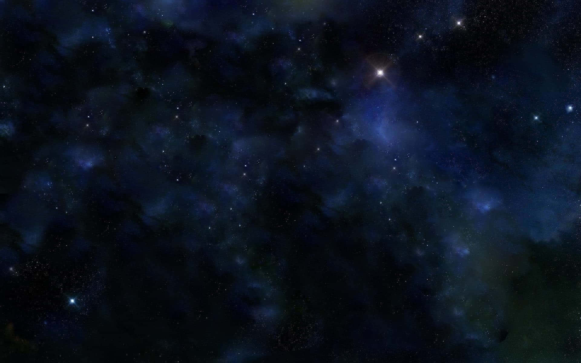 dark matter 桌布 壁紙 — 廣闊的宇宙空間，充滿了深藍色和紫色的發光恆星和旋轉星雲。