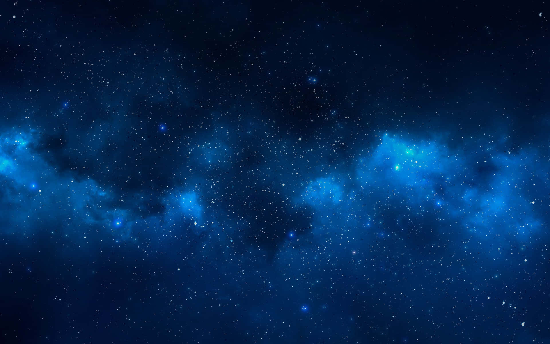 太空 桌布 壁紙 — 廣闊的宇宙空間，充滿了發光的藍色星雲和閃爍的星星，背景是深邃的靛藍虛空。