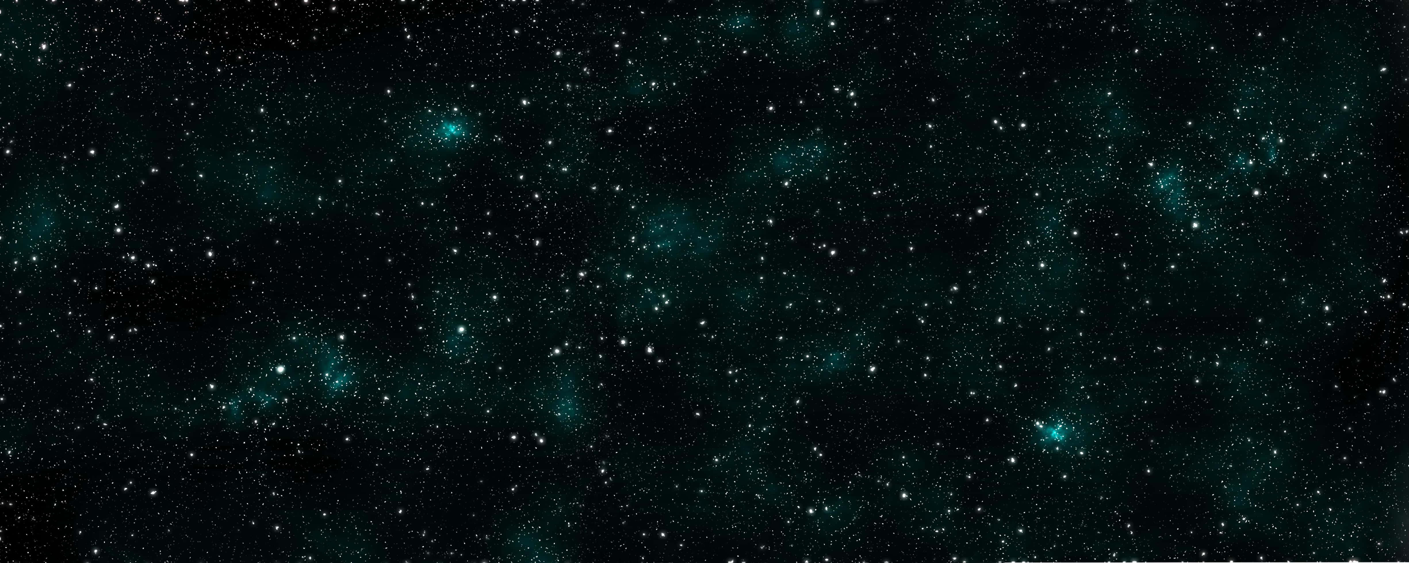3d Space 桌布 壁紙 — 廣闊的宇宙空間，充滿了閃爍的星星和發光的青綠色星雲，背景是深邃的黑色虛空。
