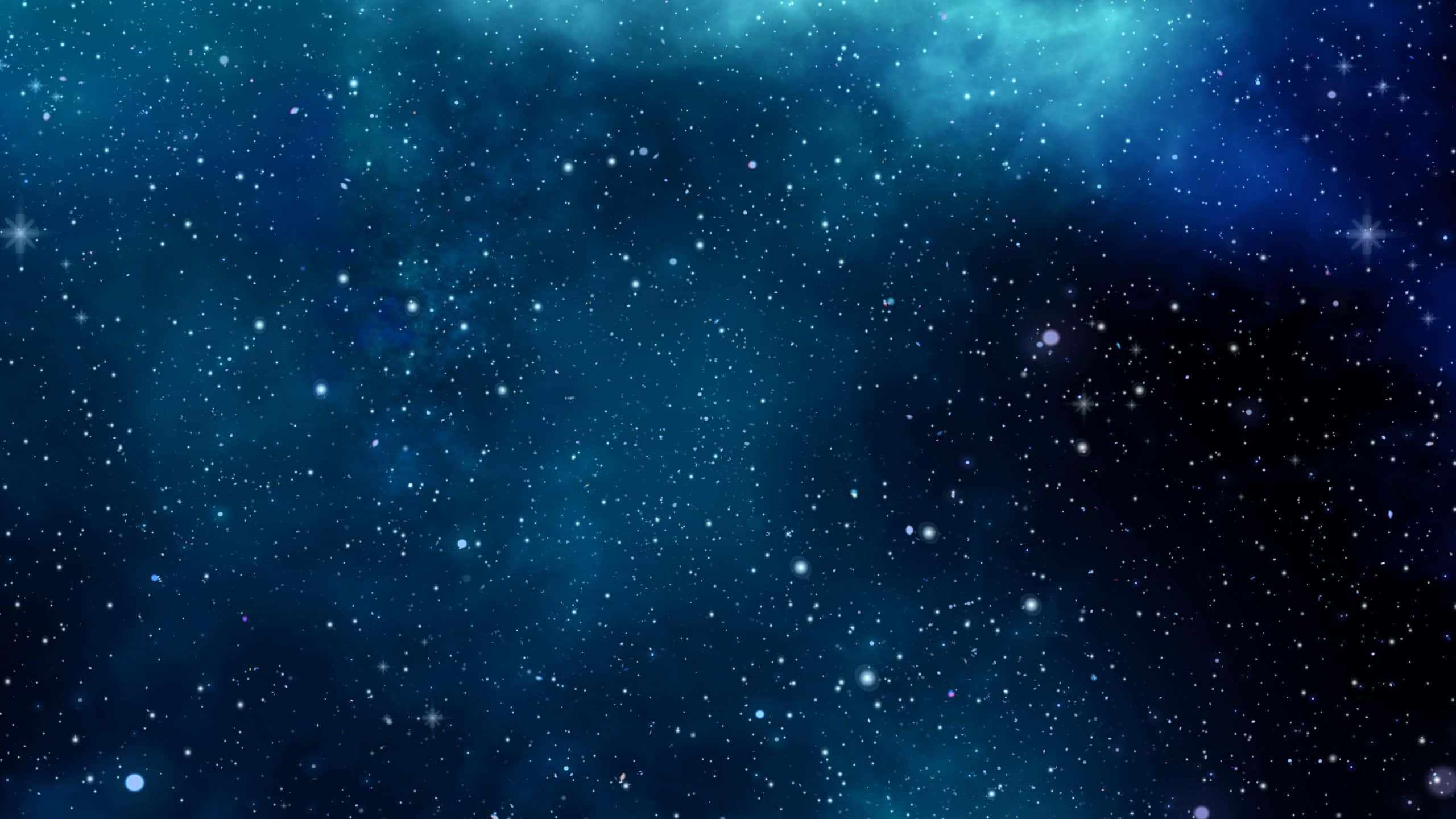 Chromebook 桌布 壁紙 — 廣闊的宇宙空間，充滿了閃爍的星星和發光的星雲，呈現深青色和海軍藍的色調。