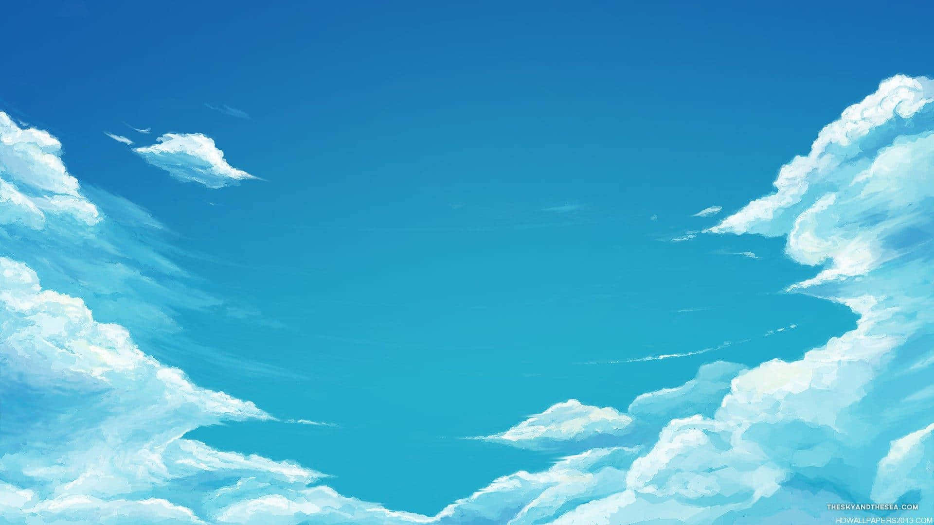 高清 桌布 壁紙 — 廣闊蔚藍的天空，襯托著蓬鬆的白雲，在寧靜的數位插圖中。