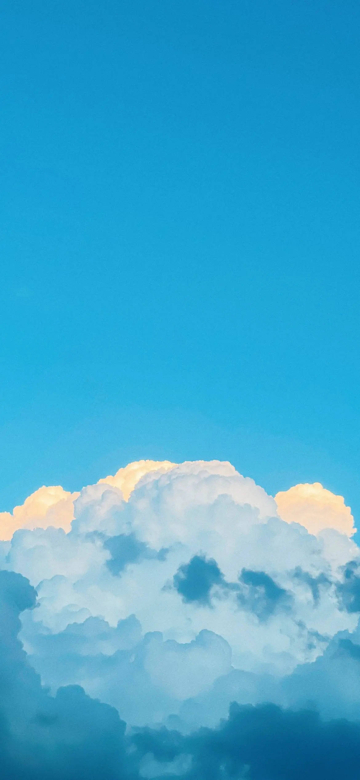 iPhone 桌布 壁紙 — 廣闊蔚藍的天空中，一朵蓬鬆的白雲邊緣閃耀著金色光芒。