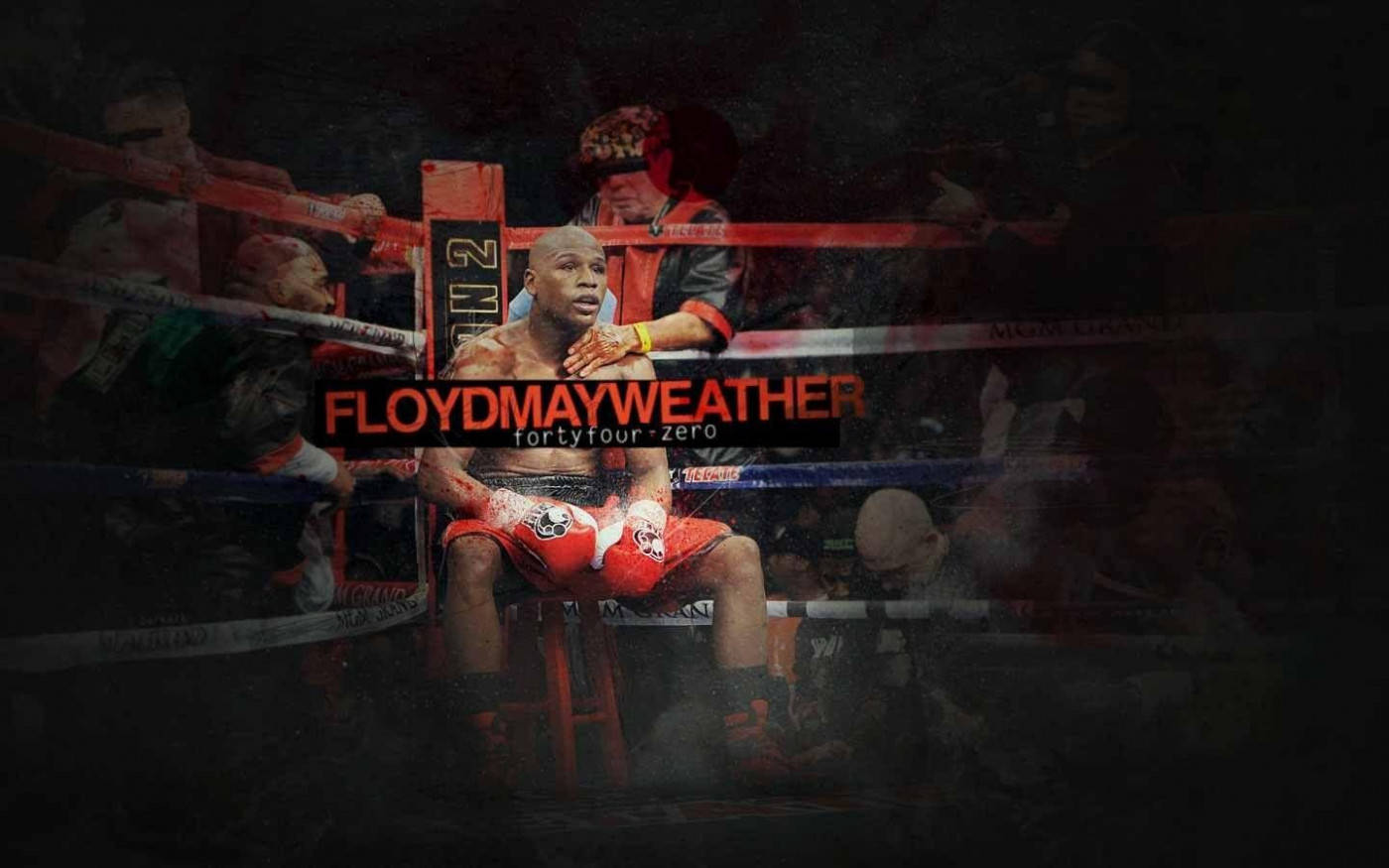 Floyd Mayweather 桌布 壁紙 — 弗洛伊德·梅威瑟冷靜地坐在拳擊場上，穿著紅色短褲，在戲劇性的燈光下神情專注。