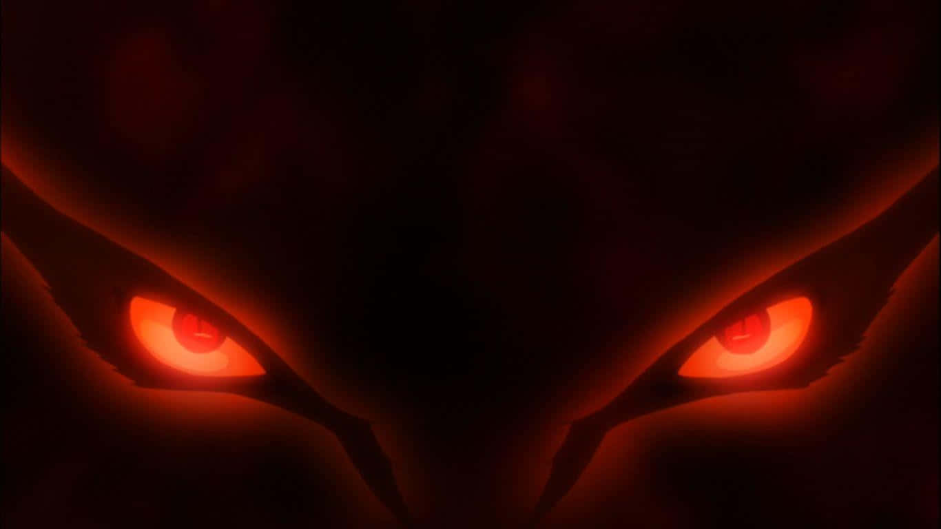 Naruto Eyes 桌布 壁紙 — 強烈發光的紅色眼睛，帶著威脅性和超自然的氣息，穿透黑暗。