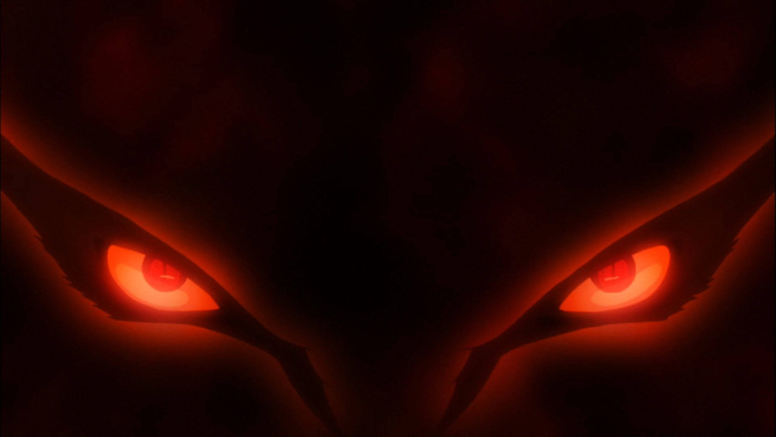 Red Anime 桌布 壁紙 — 強烈發光的紅色眼睛在威脅性的動漫特寫中刺穿黑暗。