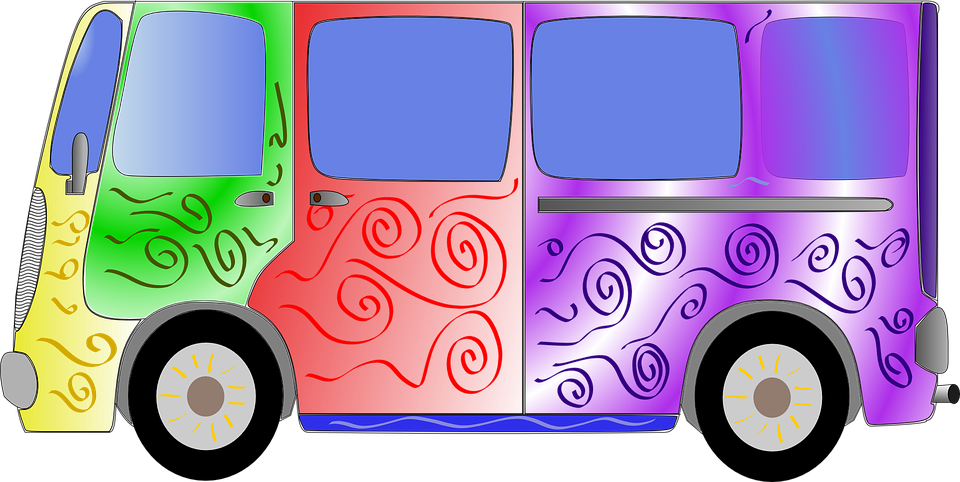 彩色嬉皮廂型車插畫 壁紙