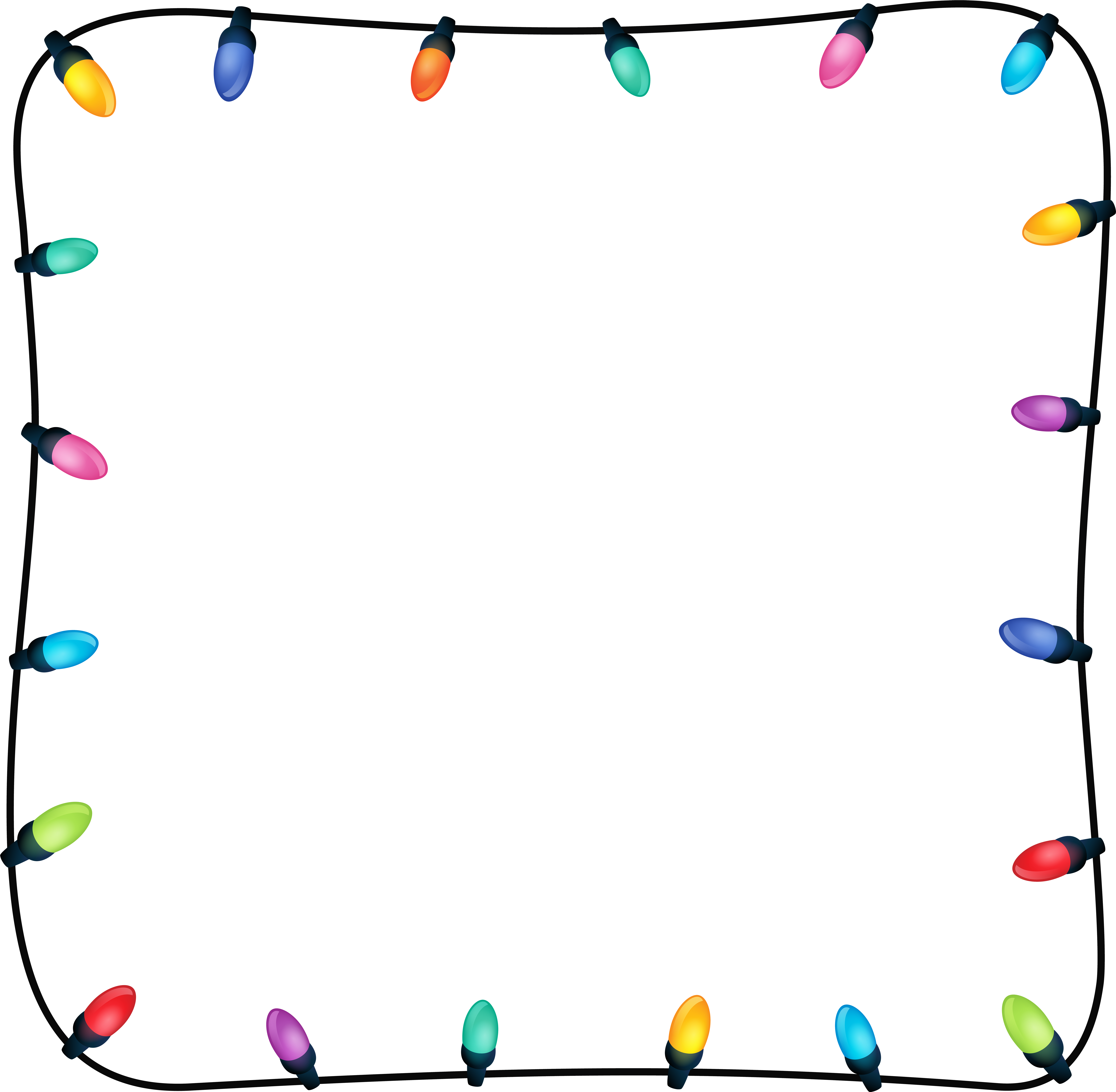 Christmas Clip Art 桌布 壁紙 — 彩色燈串在黑色背景上形成發光邊框，營造節日氛圍。