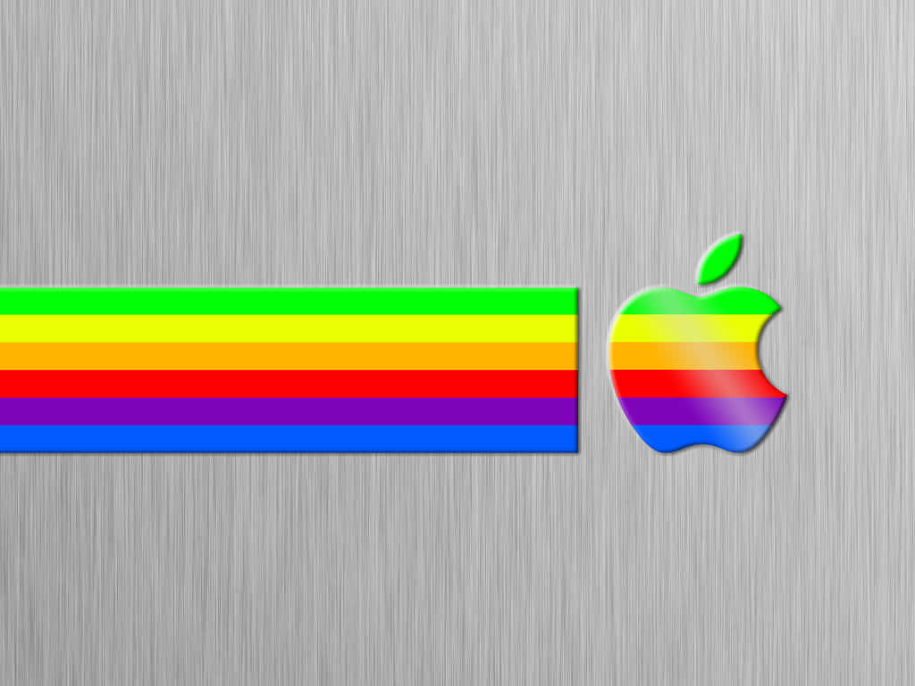 桌布 壁紙 — 彩虹條紋的Apple標誌和水平條紋放置在拉絲金屬表面上。