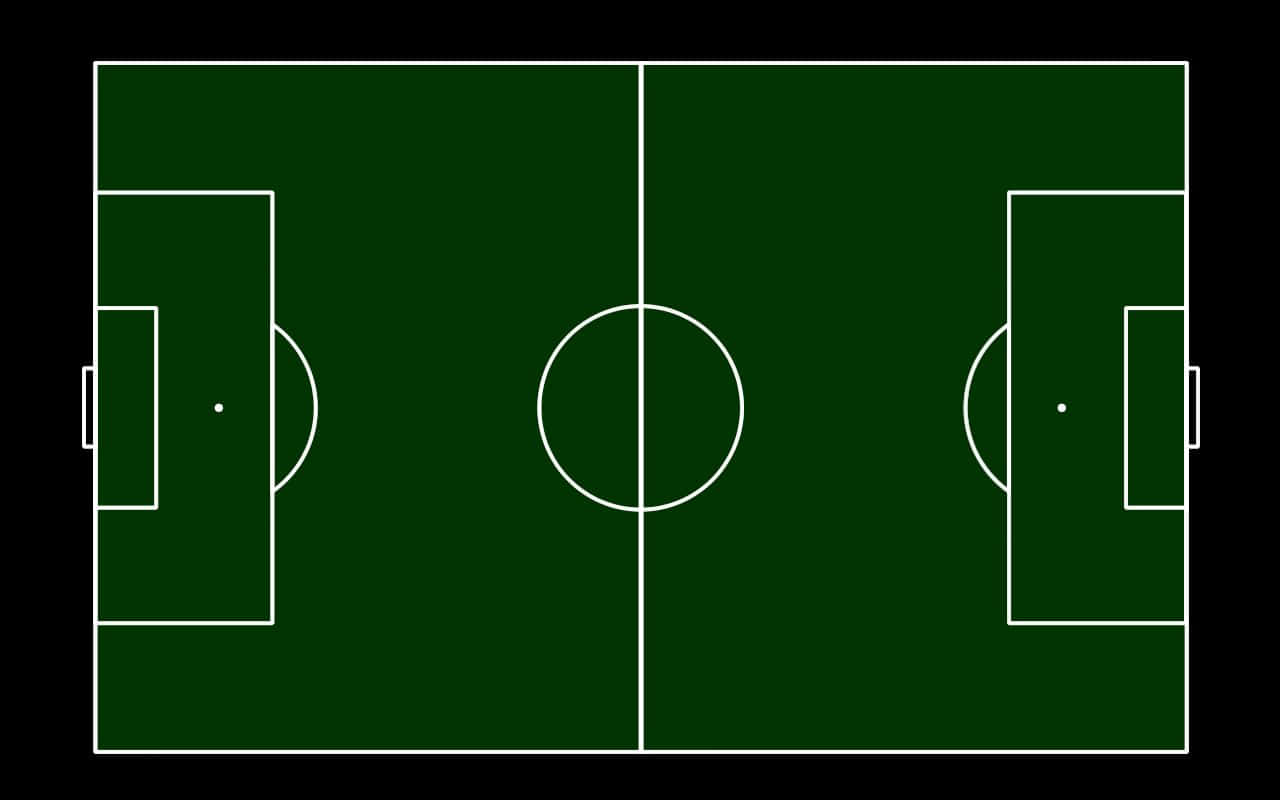 Football Field 桌布 壁紙 — 從上方俯瞰一個極簡風格的足球場，深綠色草地上有清晰的白色線條，背景為黑色。